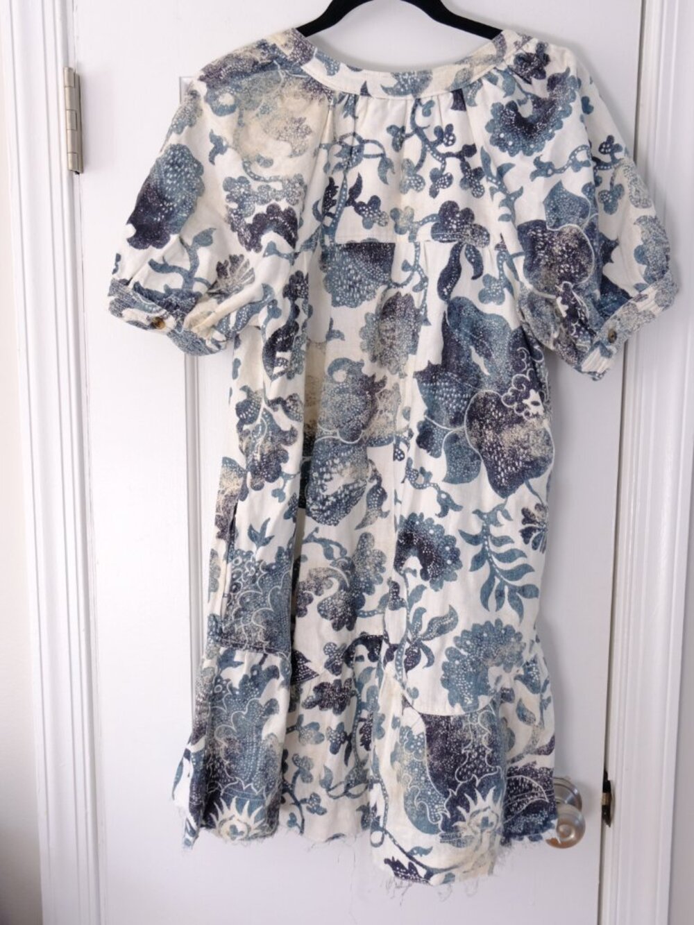 Anthropologie Pilcro Linen Blend Teal White Boho Floral Dress | Medium - Picture 3 of 4